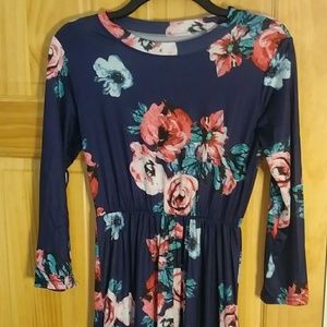 Floral Dark Blue Maxi Dress